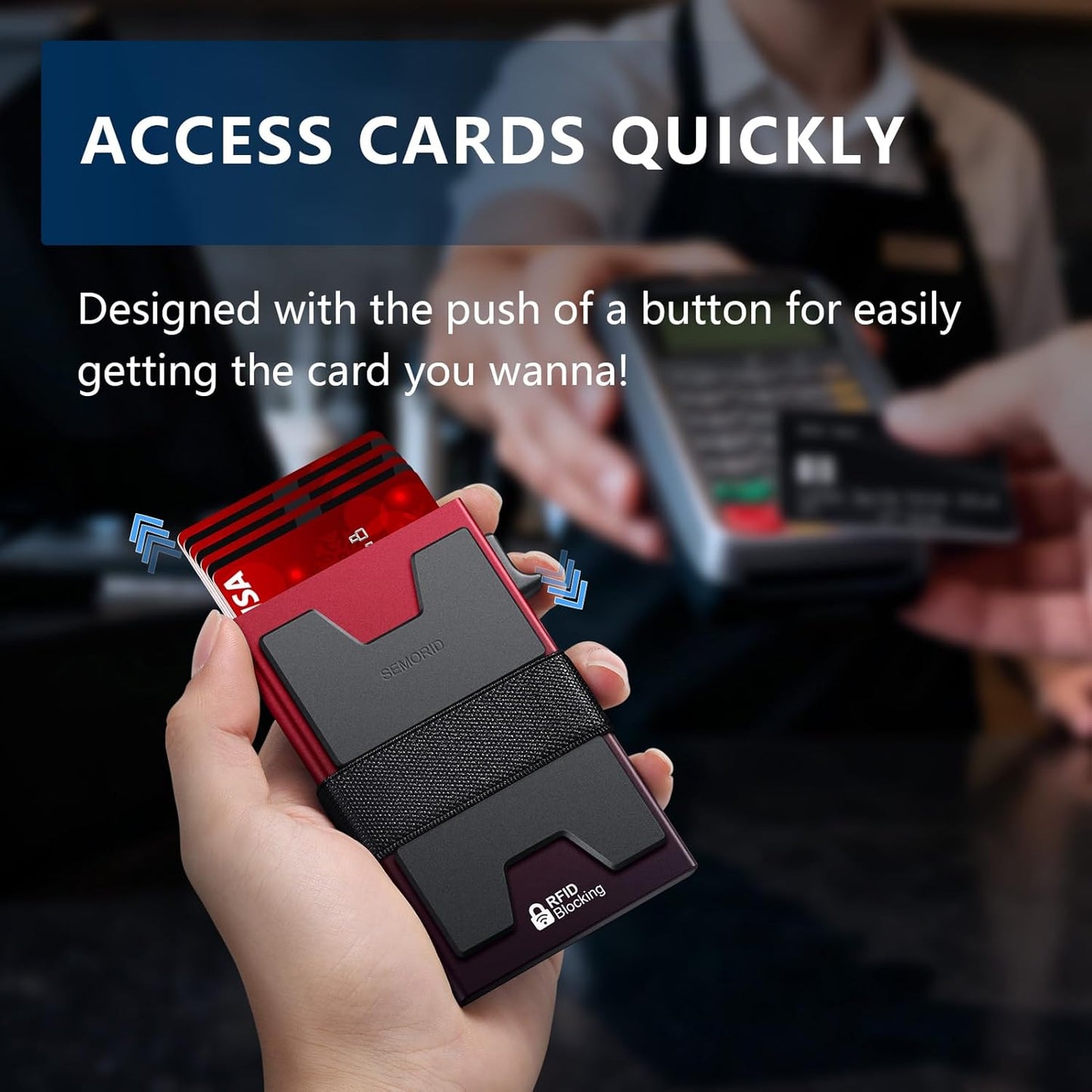 SEMORID Slim Aluminum Card Holder Wallet for Men, Durable Expandable Backplate, RFID Blocking Minimalist Metal Pop Up Wallet, Holds 12+ Cards Plus Cash (Black)