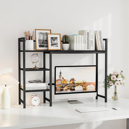 Snughome Desk Shelf, 38.6" Desktop Organizer Shelf, Desk Hutch for Computer Monitor, 4 Tier Desk Display Rack, Wood Desktop Bookshelf Storage Rack for Home Office Dorm, Rustic Brown | Desk Hutch, Computer Monitor, Desktop Display Rack, Home Office Dorm