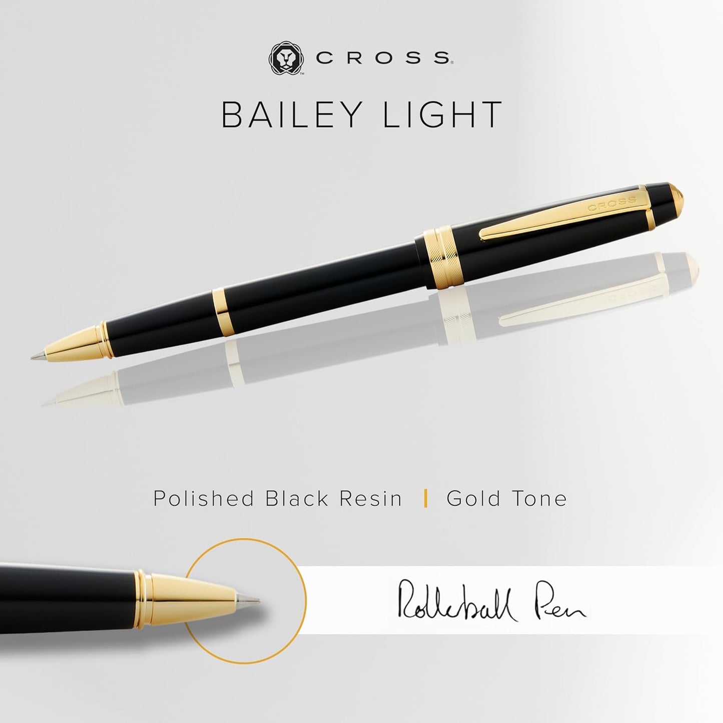 Cross Bailey Light Polished Blue Resin Rollerball Pen - Professional Pen for Effortless Writing - Journaling, Note-Taking & More - Black Ink - Easy Handling - Includes Gift Box