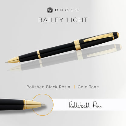 Cross Bailey Light Polished Blue Resin Rollerball Pen - Professional Pen for Effortless Writing - Journaling, Note-Taking & More - Black Ink - Easy Handling - Includes Gift Box