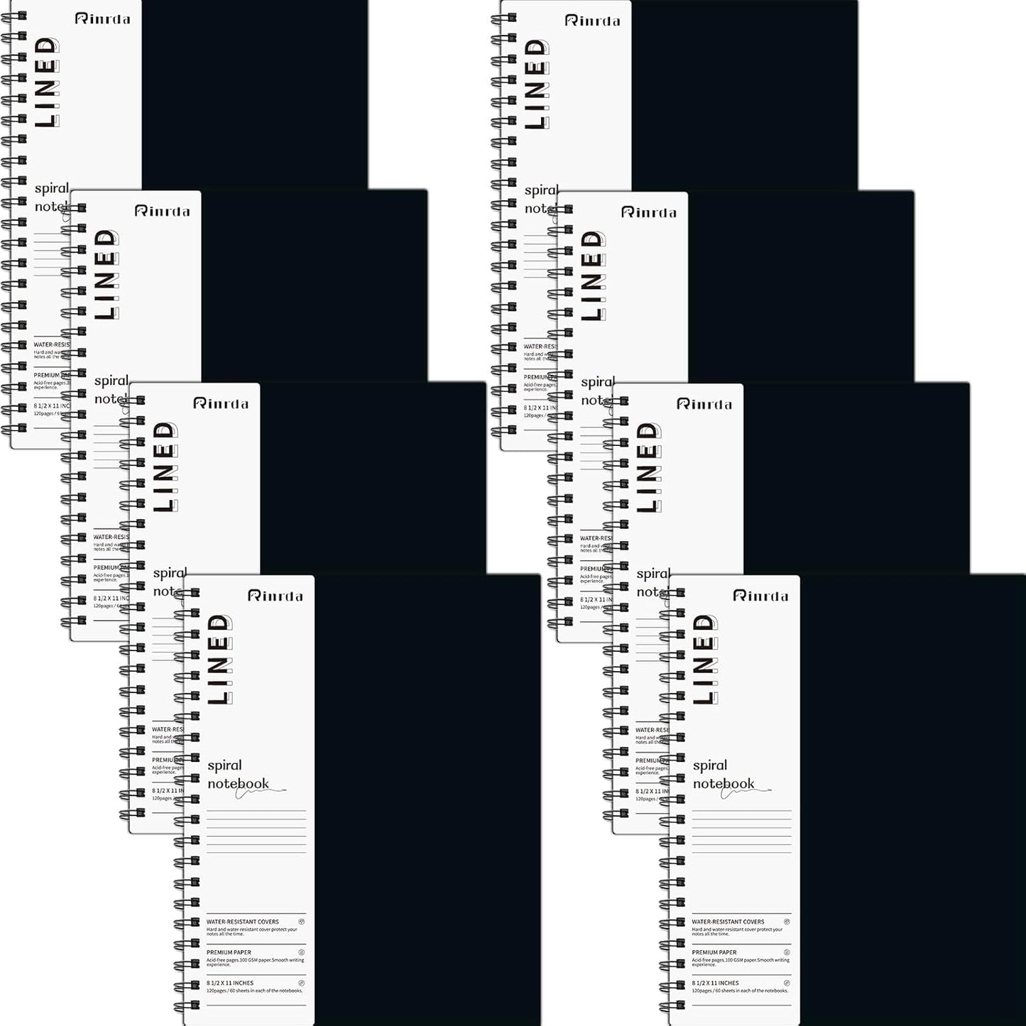 Large Lined Notebook Spiral Notebook 8.5" x 11"-4 Pack LINED Notebook 7mm Ruled Hardcover Notebook 120 Pages 100 GSM Thick Paper Notebook Hardcover Journal for School, Office,Study and Notes