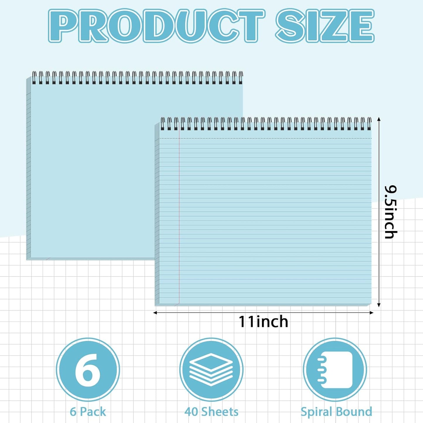 gisgfim 6 Packs 9.5" x 11" Landscape Note Pads College Ruled Notebooks Perforated Notepads 40 Sheets Punched Top Spiral Bound Notebooks 80GSM Lined Notepads for School,Office,Home (Vintage Color)