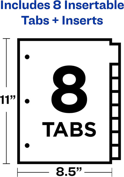 Avery Big Tab Insertable Plastic 2 Pocket Dividers for 3 Ring Binders, 8 Tab Set, Bright Two-Tone Multicolor, Works with Sheet Protectors, 1 Set (11989), Pack of 24