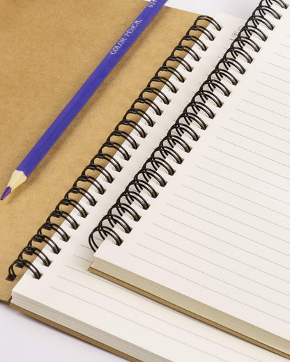 Dynta Spiral Notebooks A5 Lined 5Pcs College Ruled Journals Bulk Thick Paper for Work, Study, Notes Taking, Gifts 120 Pages/60 Sheets Kraft Brown