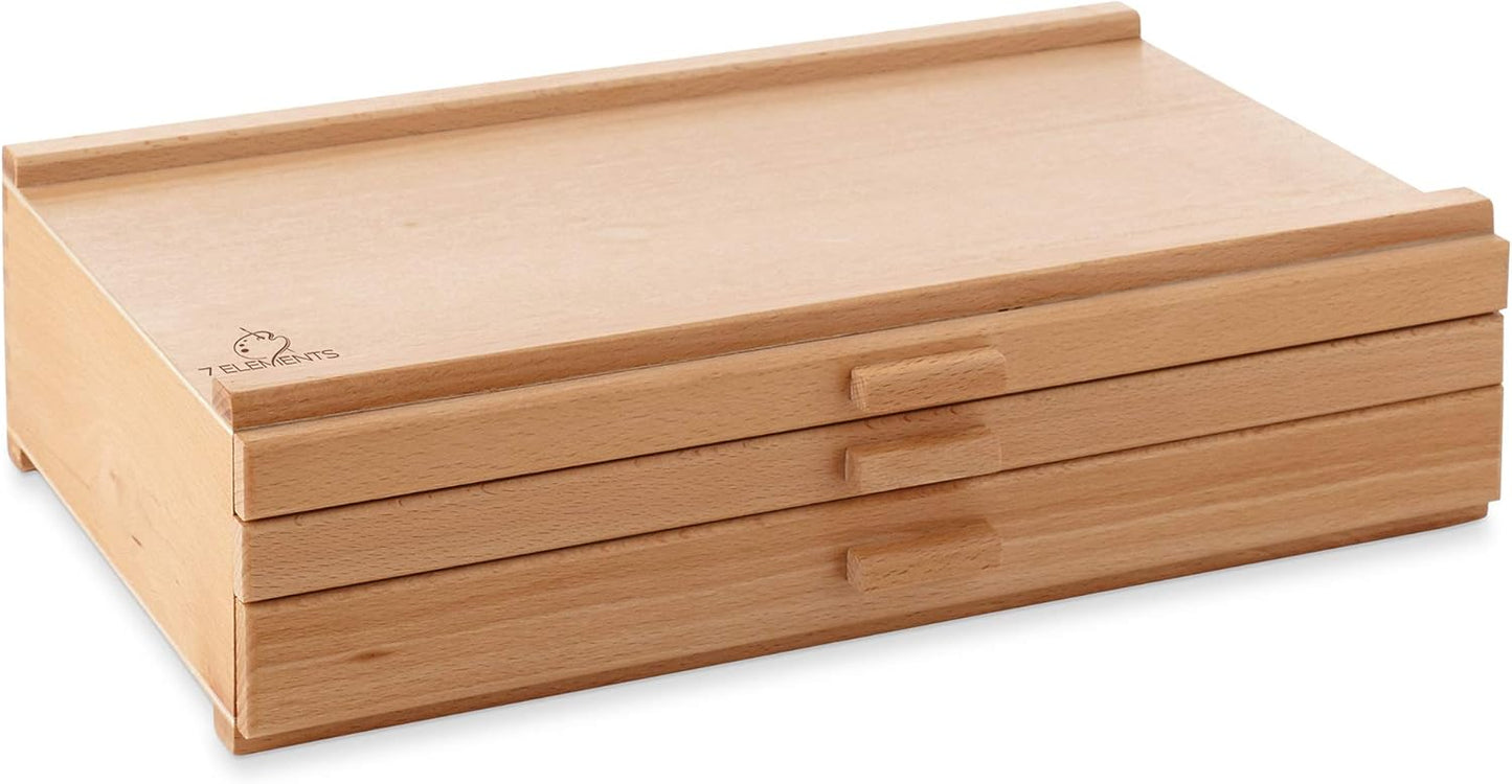 7 Elements 4 Drawer Wooden Artist Storage Supply Box for Pastels, Pencils, Pens, Markers, Brushes and Tools