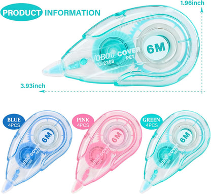Vobou White Correction Tape, Easy To Use Applicator for Instant Corrections Wrong Writing At Any Time, For school, Office (Red and Blue, 12pack, 6M/256" x 0.2")