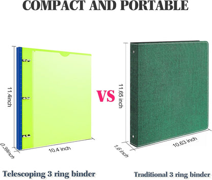 INFUN Telescoping 3 Ring Binder - 4PCS, Portable Plastic 3 Ring Binder with Telescoping Spine, Binders with Foldable Front Cover Holds 8.5"x11" Paper for School, Office, Homes