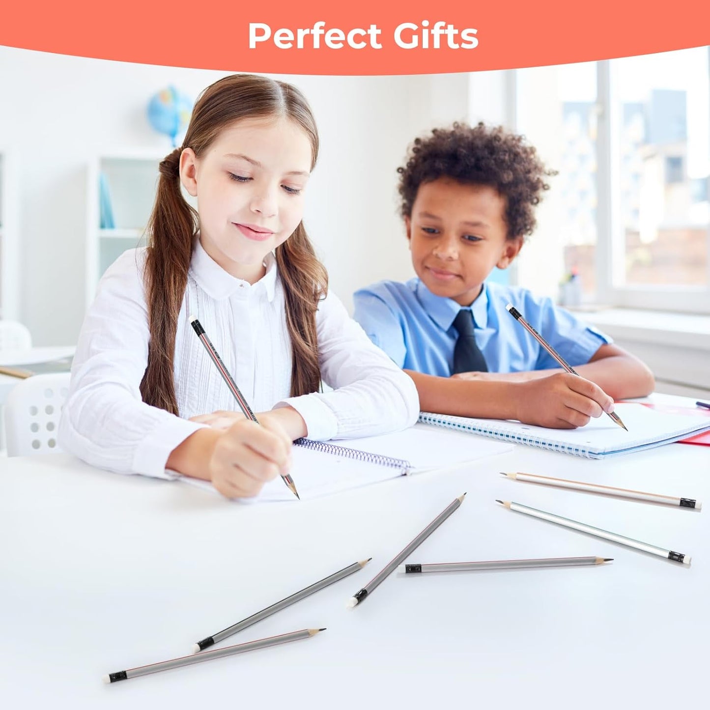M&G Wood-cased Pencils, 24 Count, Pre-Sharpened, #1 2B Pencils, Two-Tone Striped, Triangular, Graphite Pencils Bulk with Top Erasers, School Classroom Teacher Supplies, Writing, Drawing and Sketching