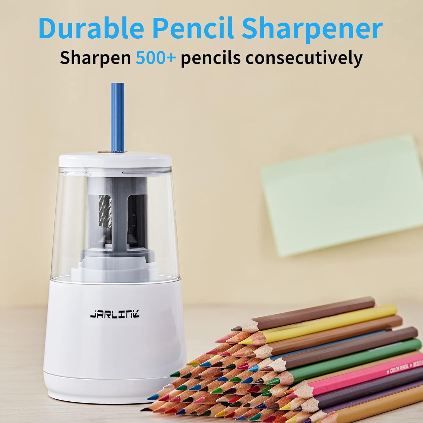 JARLINK Electric Pencil Sharpener, Heavy-Duty Helical Blade to Fast Sharpen, Auto Stop for No.2/Colored Pencils(6-8mm), AC Adapter/Battery Operated in School Classroom/Office/Home (Black)