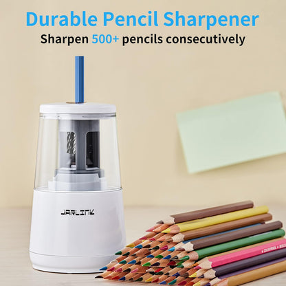 JARLINK Electric Pencil Sharpener, Heavy-Duty Helical Blade to Fast Sharpen, Auto Stop for No.2/Colored Pencils(6-8mm), AC Adapter/Battery Operated in School Classroom/Office/Home (Black)