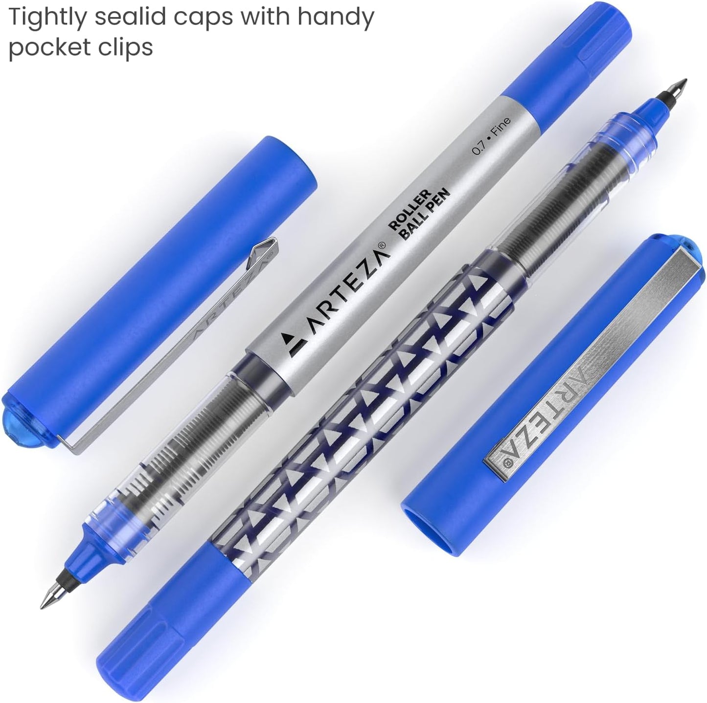 ARTEZA Rollerball Pens, 20 Pack Black Roller Ball Pens, 0.5 mm Needle Point Extra Fine Tip, Quick-Dry Fade-Resistant Liquid Ink for Note-Taking, Bullet Journals, Planners, and Office Use
