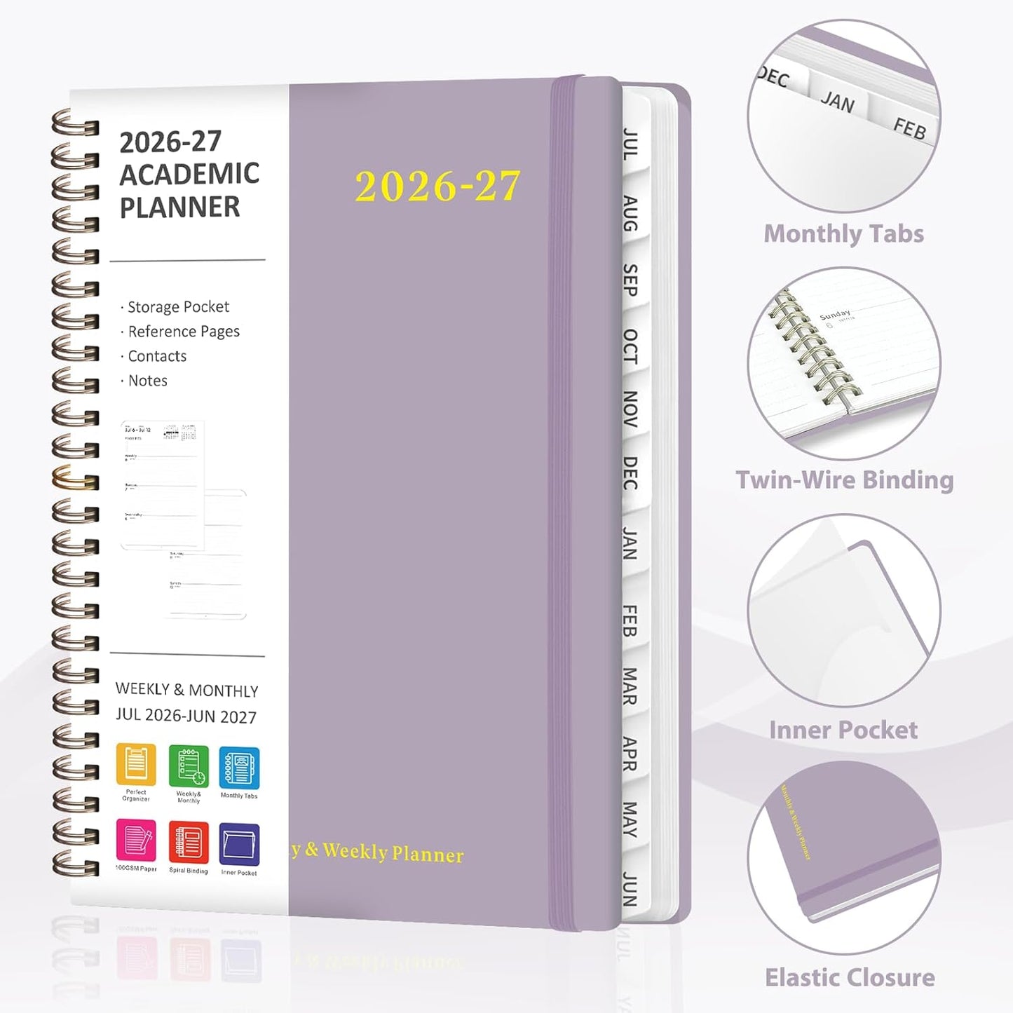 Planner 2026-2027, Weekly and Monthly Academic Year Calendar Planner, July 2026 - June 2027, Daily Agenda Book for Office School Supplies, A5(6.3'' x 8.5'')
