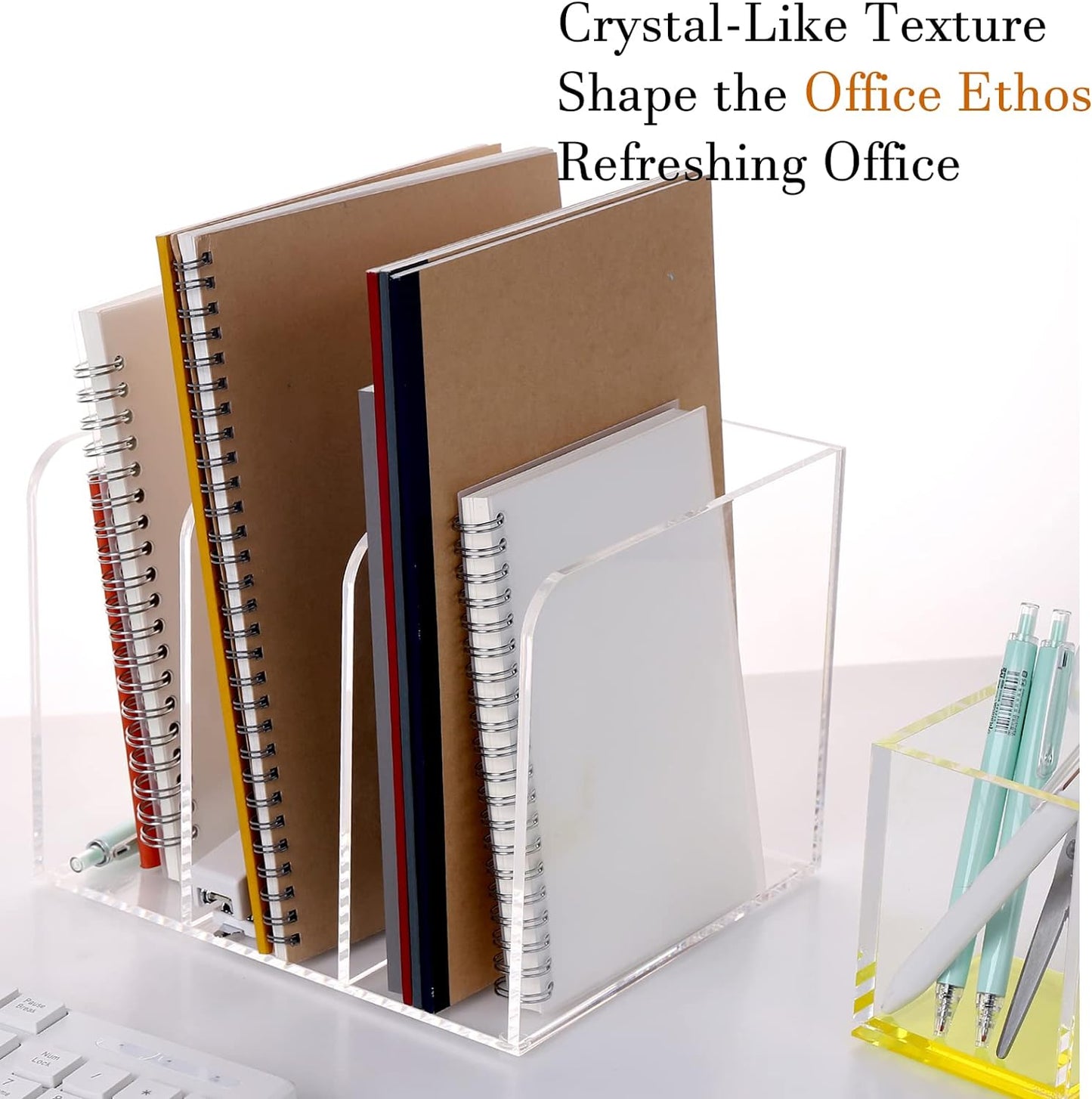 HeZone Acrylic Magazine Rack File Holder Desk Organizers and Storage 2-Pack Small Clear Acrylic Vertical Magazine Holder Book Stand for Office Desk