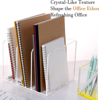 HeZone Acrylic Magazine Rack File Holder Desk Organizers and Storage 2-Pack Small Clear Acrylic Vertical Magazine Holder Book Stand for Office Desk
