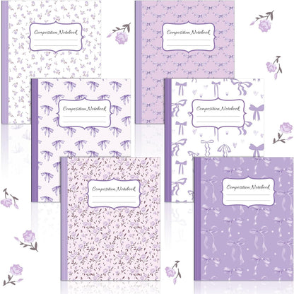 Fullhawl 6 Pcs Bow Composition Notebooks, Preppy Coquette Notebook College Ruled Journal, 110 Page, Cute Back to School Gift for Teacher, Student, First Day of Schooll(Pink,9-3/4 x 7-1/2")