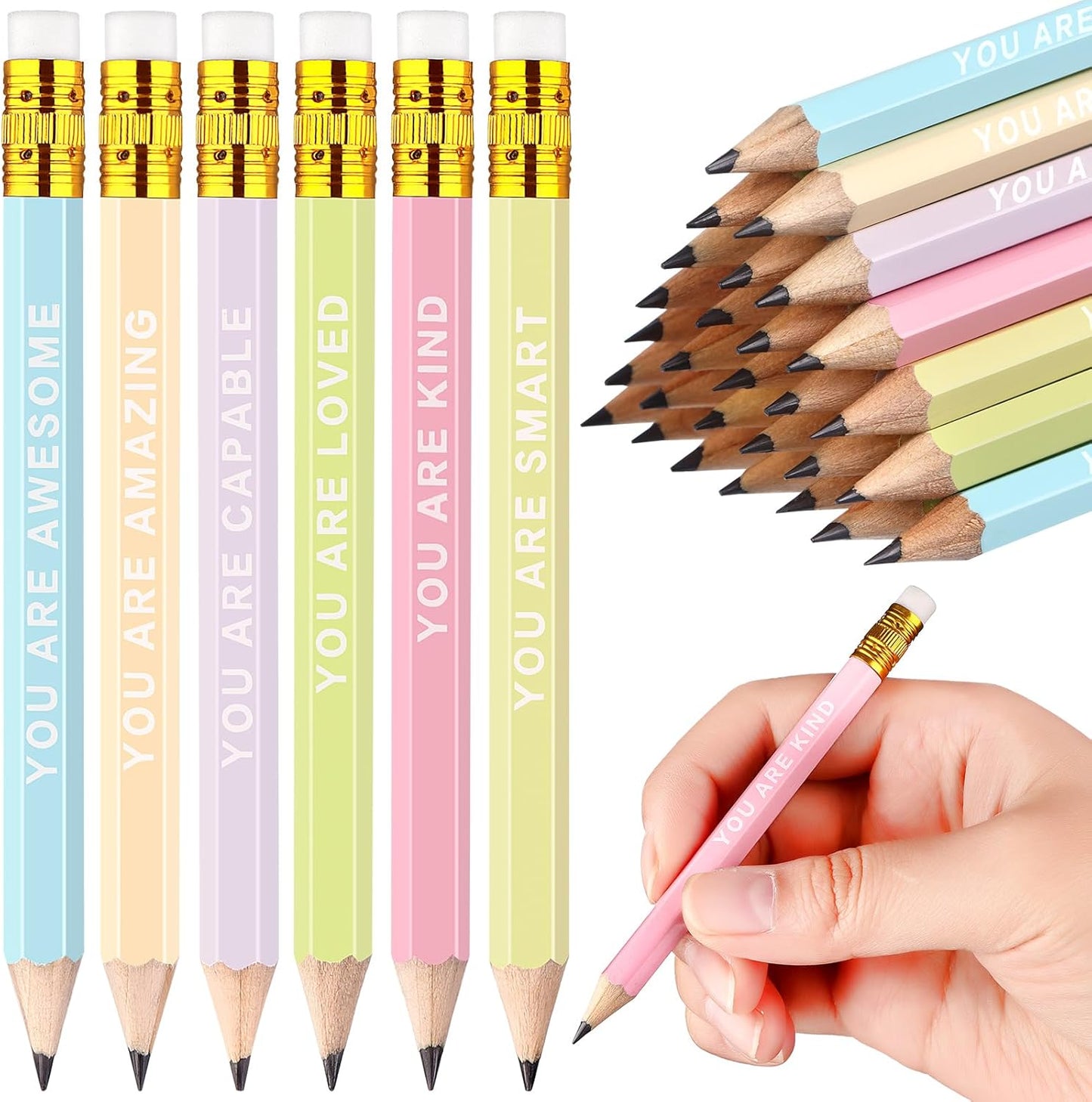 60Pcs Mini Pencils Bulk Inspirational Golf Pencils 4.1inch Short Woodden Pen-cils with Eraser for Kids Student Teacher Office Supplies