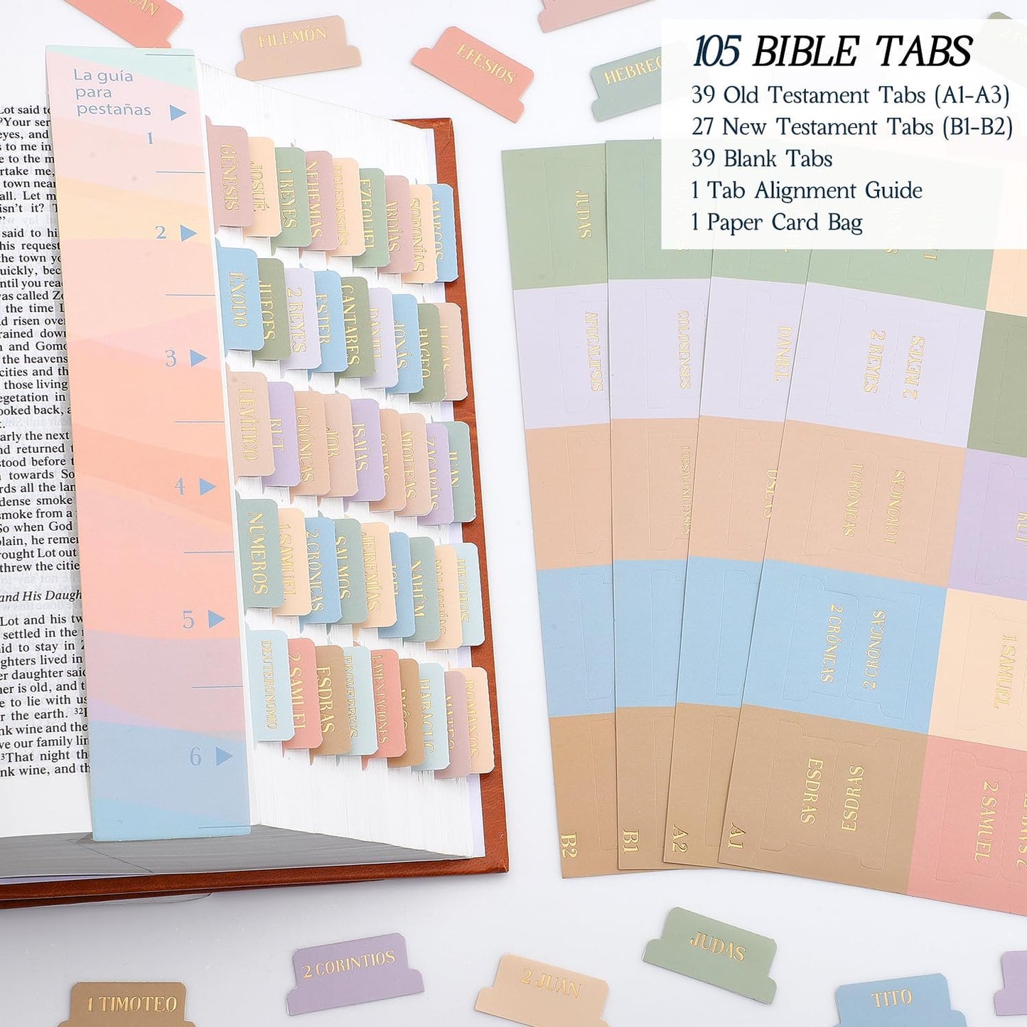 Laminated Bible Tabs, Gold Foil Embossed Lettering Bible Chapter Index Tabs for Women Men, Reposition Large Print Sticky Labels, Easy to Read and Apply, 105Chapters Labels for Easy Navigation (Black)