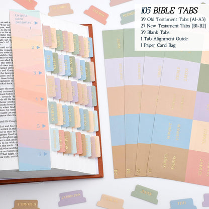 Laminated Bible Tabs, Gold Foil Embossed Lettering Bible Chapter Index Tabs for Women Men, Reposition Large Print Sticky Labels, Easy to Read and Apply, 105Chapters Labels for Easy Navigation (Black)