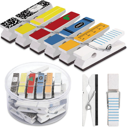 Bokon 48 Pcs Classroom Magnetic Wooden Clips Teacher Whiteboard Artworks Classroom Must Haves Decorative Magnetic Photo Paper Clips for Teacher Office Whiteboard Refrigerator Home Supplies