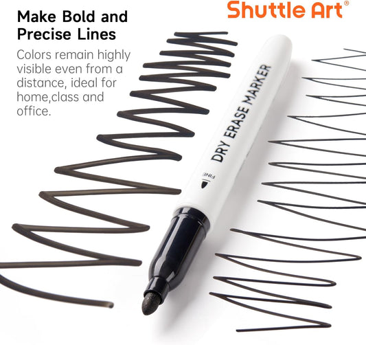 Shuttle Art Black Dry Erase Markers, 60 Pack Magnetic Whiteboard Markers with Erase,Fine Point Dry Erase Markers Perfect For Writing on Whiteboards, Dry-Erase Boards,Mirrors for School Office Home