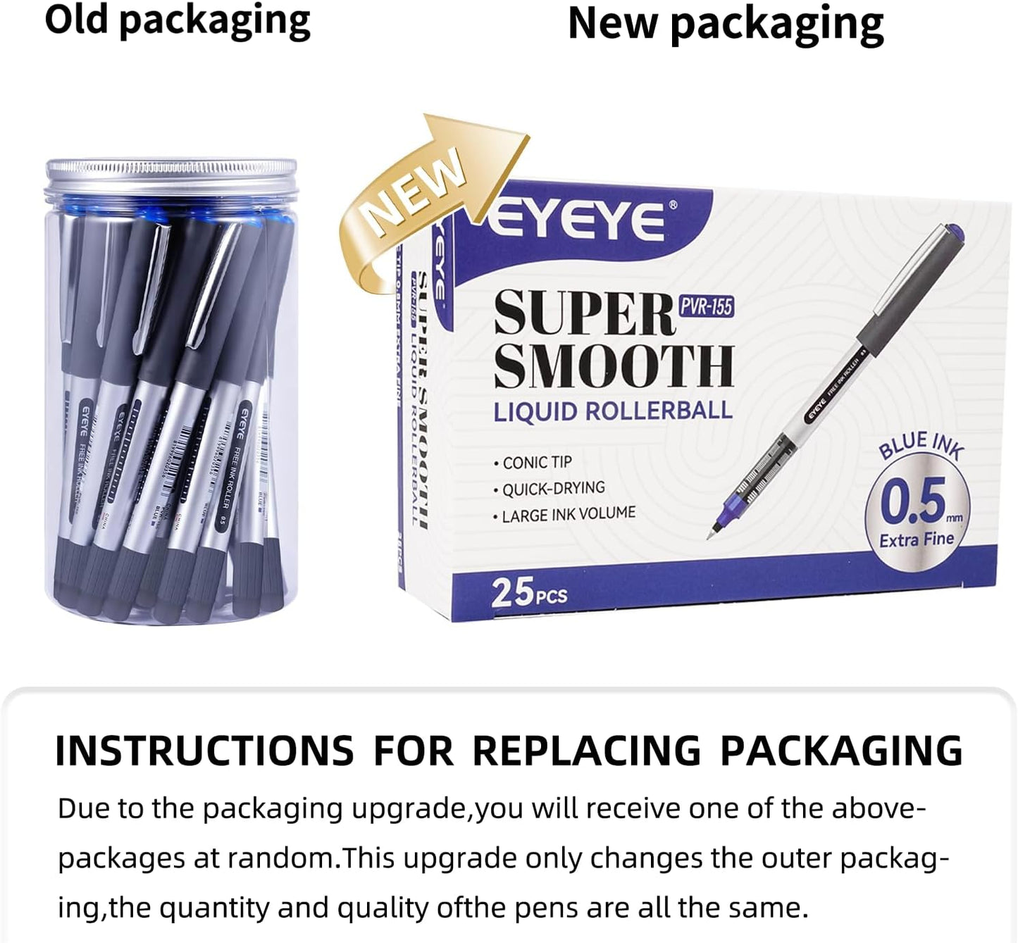 EYEYE 25 Pack 0.5mm Blue Rollerball Pens Extra Fine Point Quick Dry, Liquid Ink Pens Fine Point Smooth Writing Pen for Journaling, Note Taking, Office, School Supplies