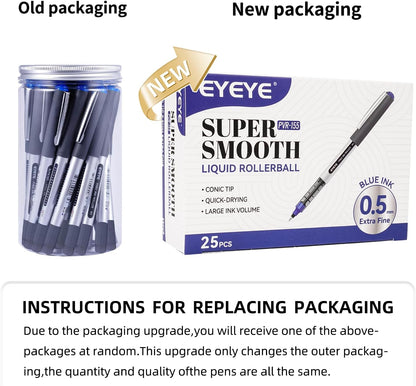 EYEYE 25 Pack 0.5mm Blue Rollerball Pens Extra Fine Point Quick Dry, Liquid Ink Pens Fine Point Smooth Writing Pen for Journaling, Note Taking, Office, School Supplies