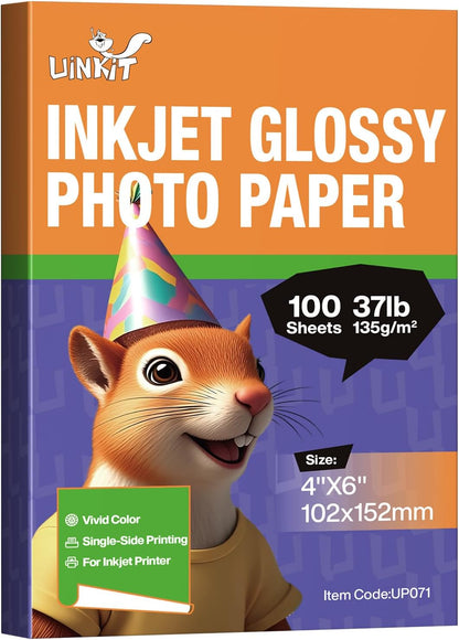 Uinkit 37lb Thin Flyer Paper Glossy 8.5x11 Inkjet 100 Sheets Single Side DIY Chip Bag 135gsm Printer Picture for Inkjet Printer with Dye Ink Letter size A4 Brochure (8.5X11X100)