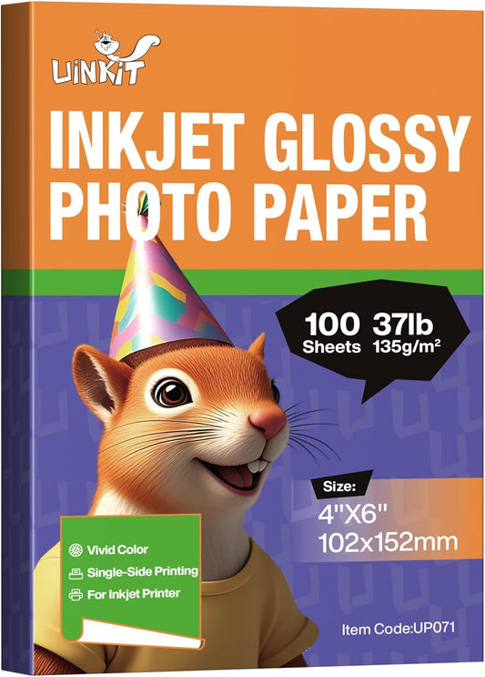 Uinkit 37lb Thin Flyer Paper Glossy 8.5x11 Inkjet 100 Sheets Single Side DIY Chip Bag 135gsm Printer Picture for Inkjet Printer with Dye Ink Letter size A4 Brochure (8.5X11X100)