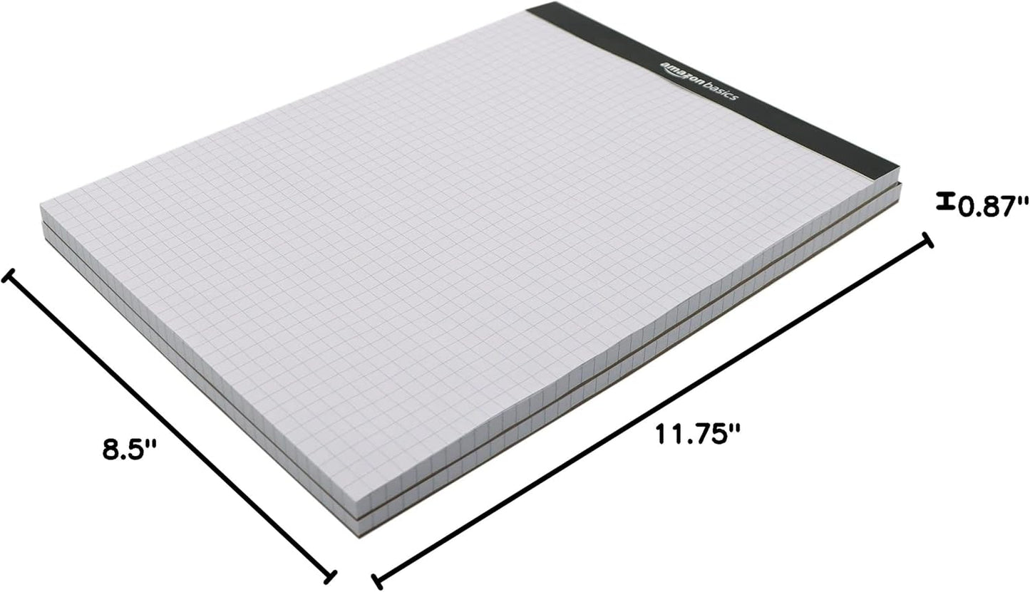 Amazon Basics Quad-Ruled Graph Paper Pad with Sturdy Back, Perforated, 8.5" x 11.75", White, 100 Sheets/Pad, 2-Pack