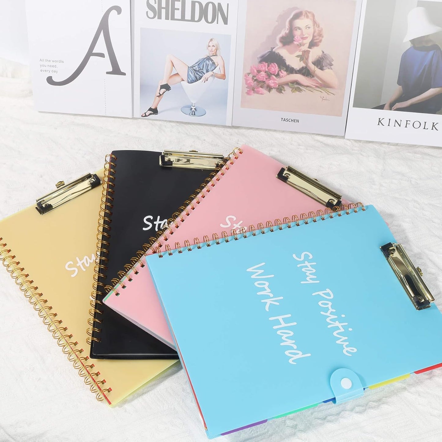 Clipboard Folio with Notepad, Multifunctional Clipboard Folder with Storage, 5 Folders with 11 Pockets, Waterproof Organizer with Refillable Notepad 40 Pages, Lightweight, Button Closure (Macron Pink)