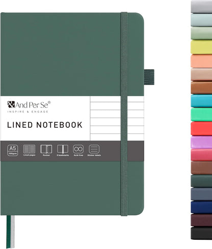 &And Per Se Lined Journal Notebook – A5 5.7”x8” College Ruled, 160 Pages, 100gsm Thick Paper, Journaling Notebooks for Writing (Black)