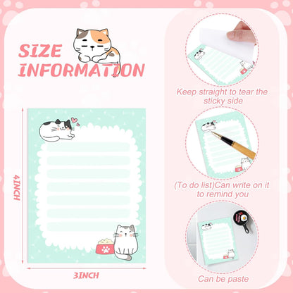 Gilprop 24 Pack Cat Sticky Notes Gift 3x4 Inch Cute Self Stick Notepads Adhesive Cartoon Cat Memo Pad Fun Kawaii Animal Sticky Notes for Teacher Women Valentines Office Home Christmas Pet Lover Gift