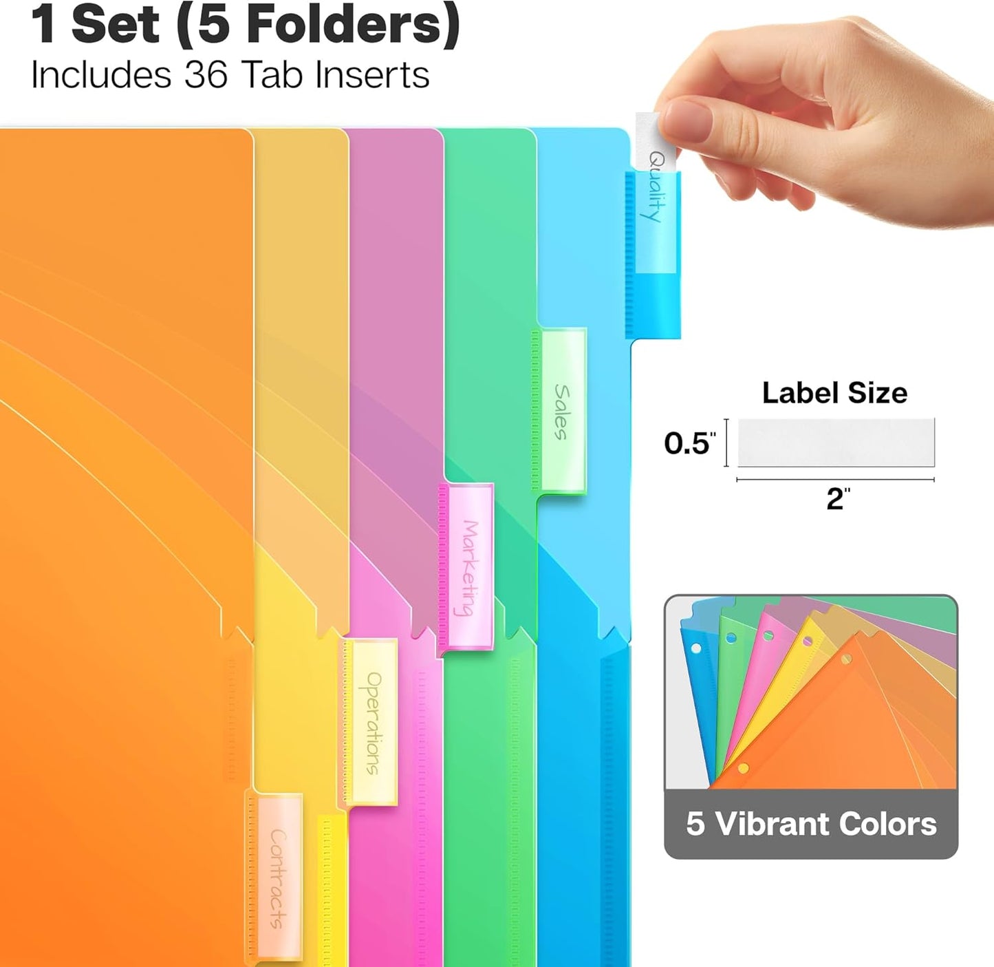 Dunwell 5-Tab Dividers with Pocket for 3-Ring Binders (3 Sets, 15 Count), Plastic One Pocket Dividers with Tabs, Slash File Jackets 3 Hole Punched for 8.5x11 Paper, Poly Pocket Notebook Dividers