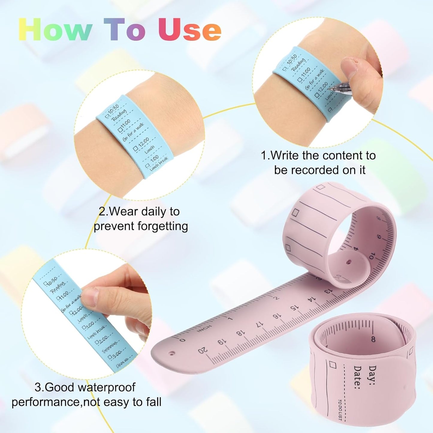 uxcell 2Pcs Writable Wrist Band, 9.45" x 1.18" Waterproof Slap Bracelet Reusable Writable Erasable to Do List Silicone Memo Wrist Bands for Planner Reminder (White)