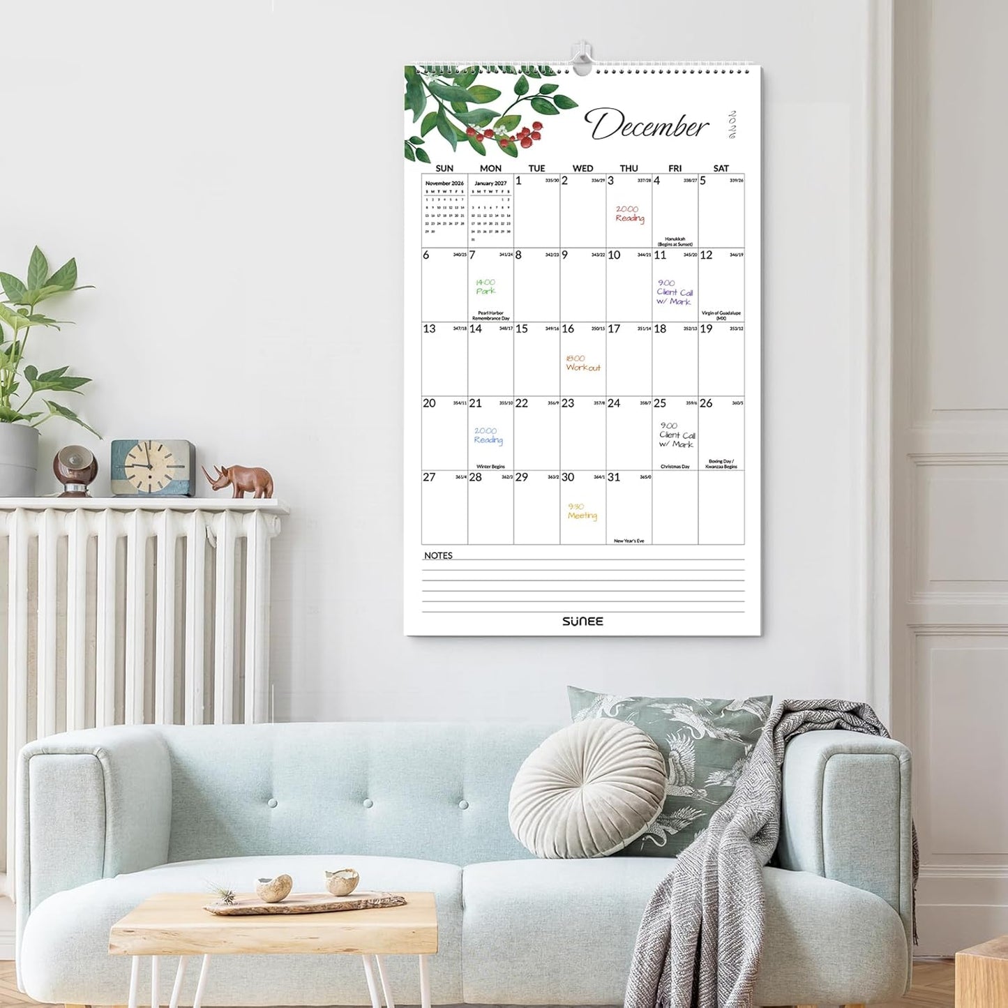 SUNEE 2026 Wall Calendar Large 22.75"x15.5", 21 Month Calendar (Ends December 2027), Vertical Extra Large, Seasons Color