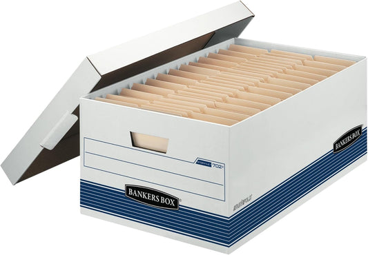 Bankers Box 12-Pack Medium Duty File Storage Boxes with Lids, FastFold Assembly, 24 Inch Legal, STOR, (00702)