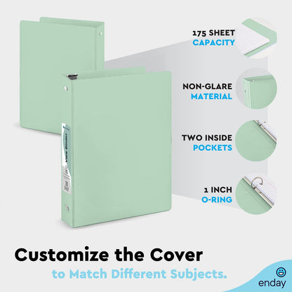 Enday 1.5 Inch Binder, Green - 1.5 Inch 3 Ring Binder, Round Ring Pastel with Clear View Cover for Letter Size 8.5 x 11'' Paper & 2 Inside Pockets, Ideal for School Supplies, Office, and Home