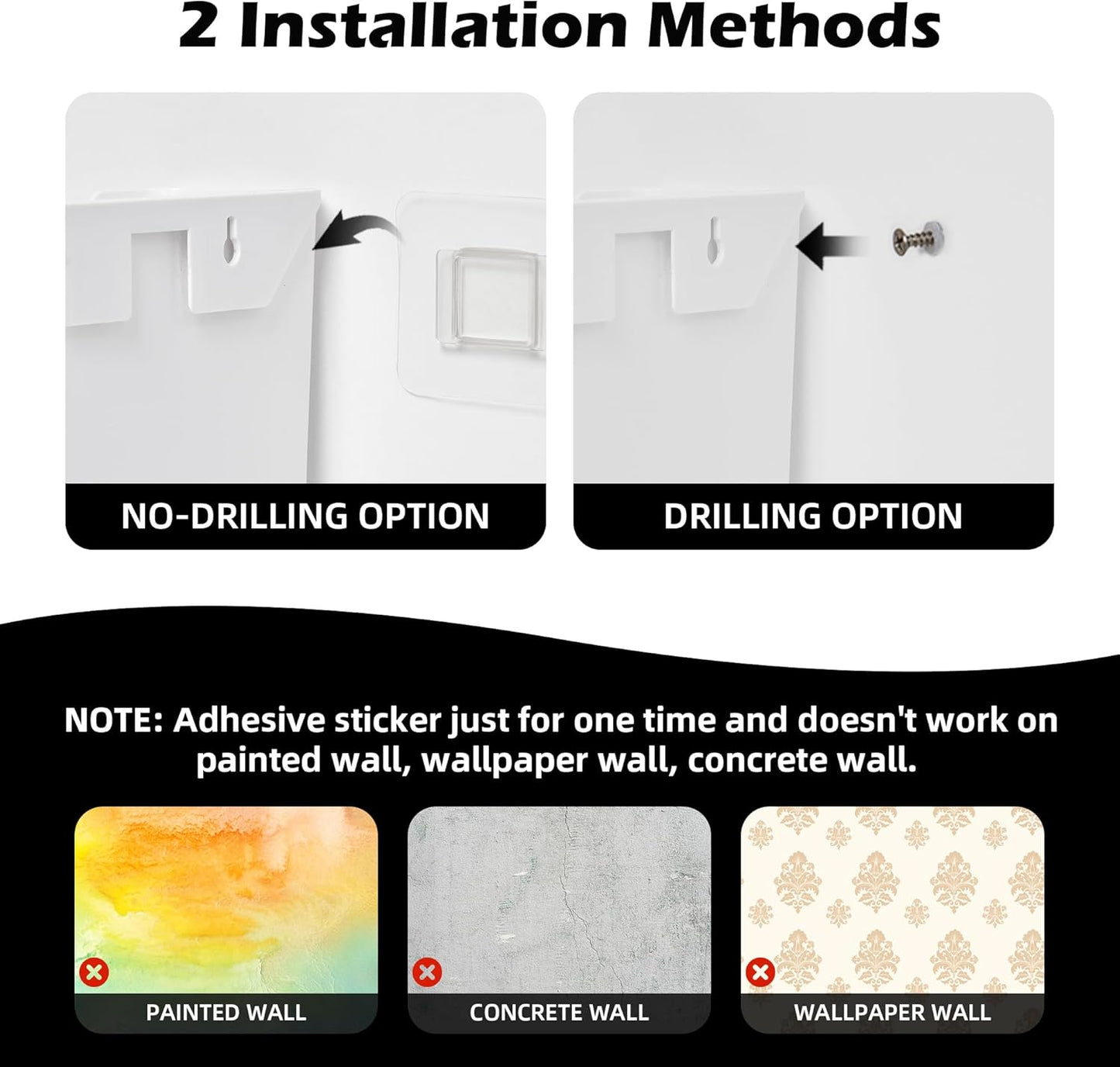 YOHOM No Drilling File Holder Wall Mails Magazines Organizer Adhesive Door Mount, Single Pocket(WHITE, 1 PCS)