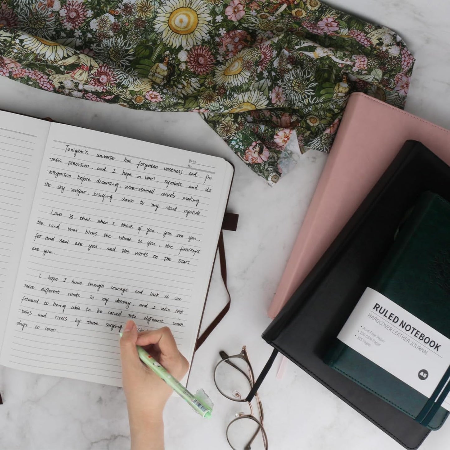 Lined Journal,A5 Lined Notebook for women,384 Pages Green Hardcover Leather Journal for men,College Ruled Notebook for note taking Lined Journal note book for work,school