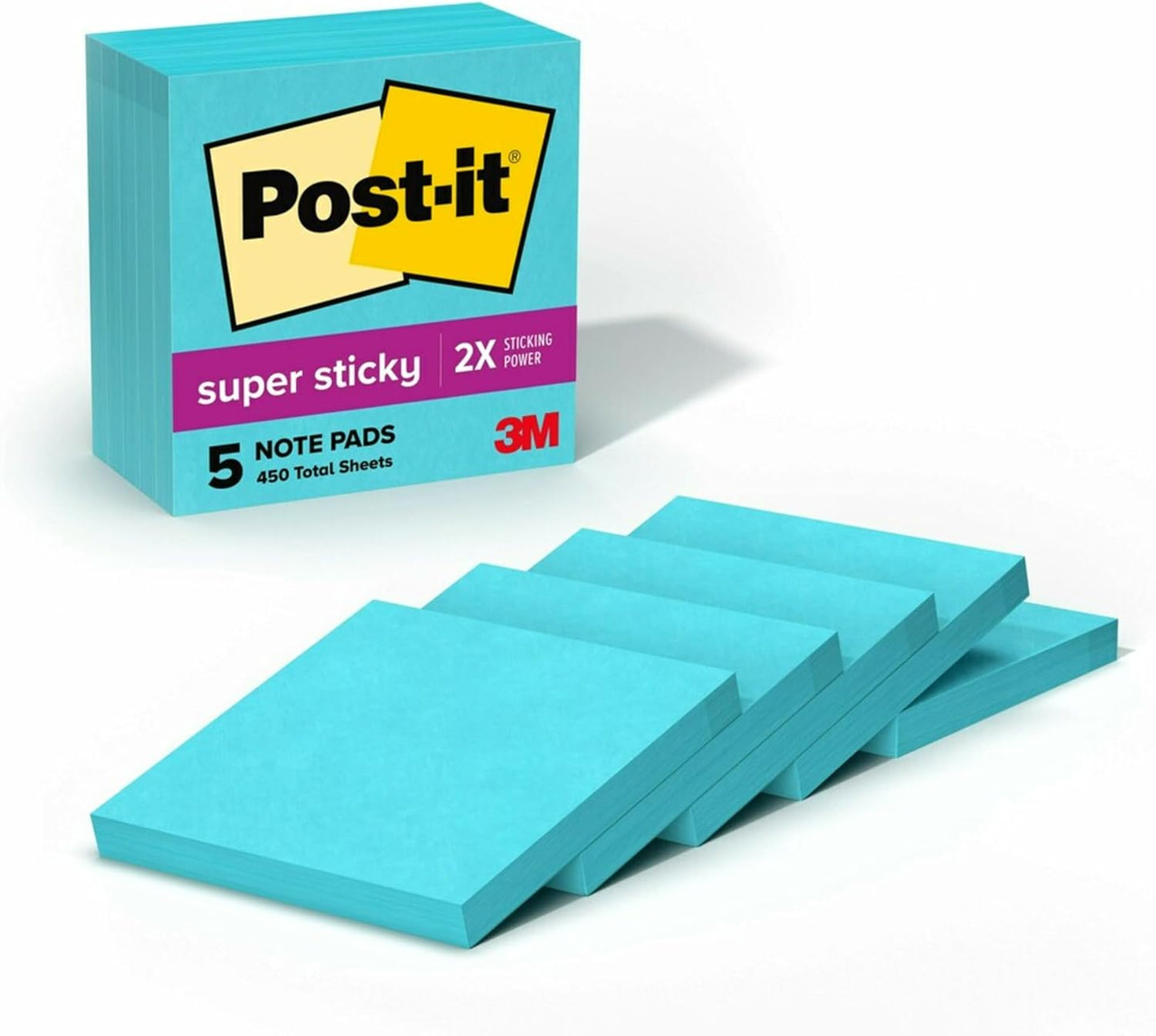 Post-it Super Sticky Notes, 5 Sticky Note Pads, 3 x 3 in., School Supplies, Office Products, for Vertical Surfaces, Monitors, Walls and Windows, First Snow White