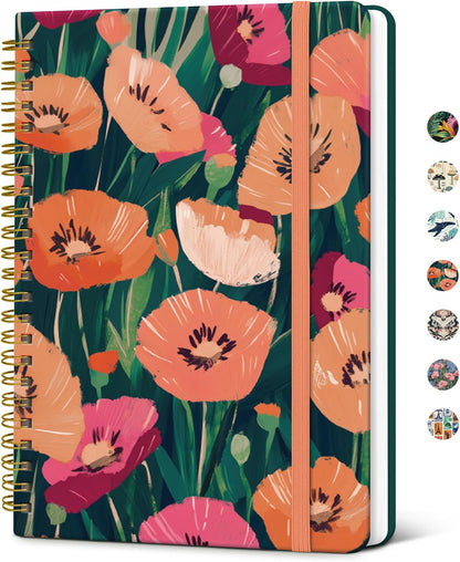 Taja Lined Spiral Journal Notebook for Women, A5 Cute College Ruled Hardcover Notebook for Work & Note Taking, Pretty Journal for Writing, 140 Pages, Flower Garden