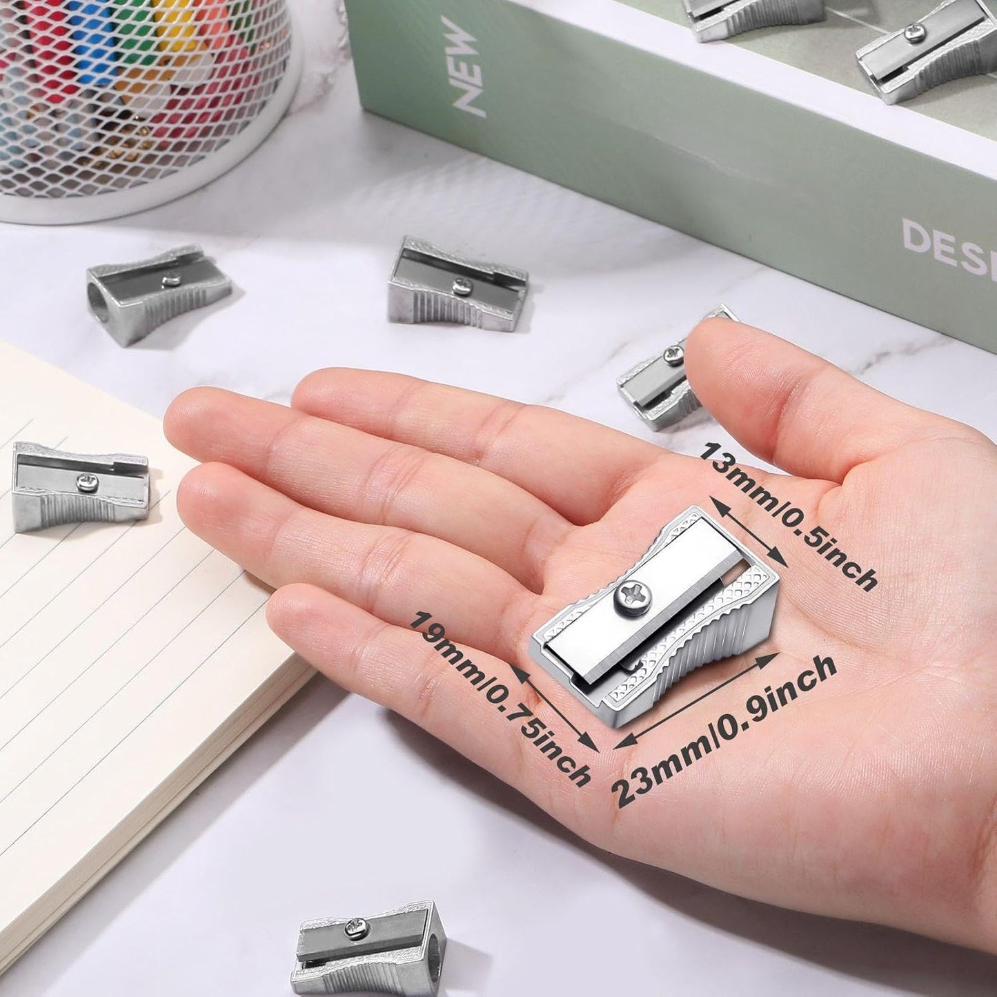 Fumete 96 Pcs Metal Mini Pencil Sharpeners Bulk Handheld Metal Pencil Sharpeners Single Hole Aluminum Alloy Manual Sharpener Bulk for School Office Stationery Classroom Supplies