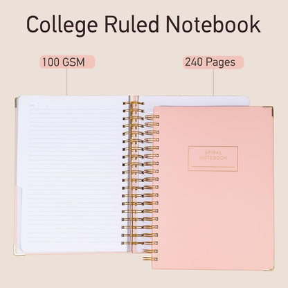 Hardcover Spiral Notebook with Tabs 8"x10" Large Spiral Lined Journals for Women with Dividers 240 Pages College Ruled Composition Notebook 5 Subject Notebook for Work, Back to School, Gifts, Purple