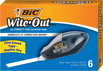 BIC Wite-Out Brand EZ Correct Grip Correction Tape, White, 6-Count