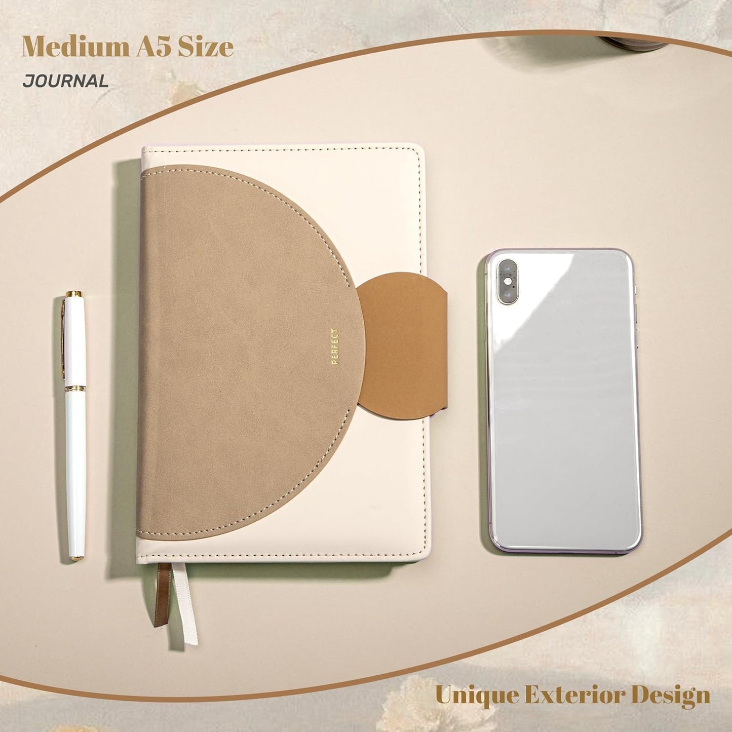 CAGIE Lined Journal for Women, 100GSM Leather Journals for Writing with Buckle Closure,A5 Hardcover Diary Journaling Notebooks for Business Work School Note Taking 5.9" x8.5 (Brown)
