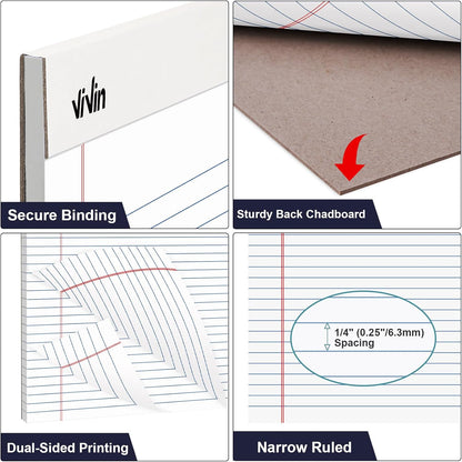 ViVin Legal Pads 8.5 x 11 Inch, Wide Ruled Note Pads, 12 Pack, 50 Sheet/Pad, Perforated Writing Pads, Notepads for Office Home School, 600 Sheets, White Paper