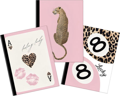 Resurhang 3 Pack Preppy Pink Cheetah Composition Notebooks 140 Pages of Cheetah Trendy Y2k College Ruled Composition Notebook 7-1/2" x 9-3/4" 80gsm Paper with Sturdy Cover Stock Leopard Print