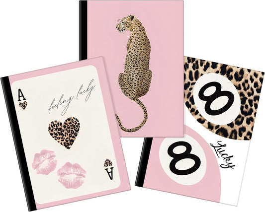 Resurhang 3 Pack Preppy Pink Cheetah Composition Notebooks 140 Pages of Cheetah Trendy Y2k College Ruled Composition Notebook 7-1/2" x 9-3/4" 80gsm Paper with Sturdy Cover Stock Leopard Print