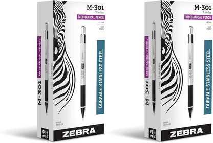 Zebra Pen, M-301 Mechanical Pencil, 0.7mm Point, Stainless Steel Barrel, Textured Grip, Smooth Writing Performance, Refillable, STEEL Series, 2-Count, (54312)