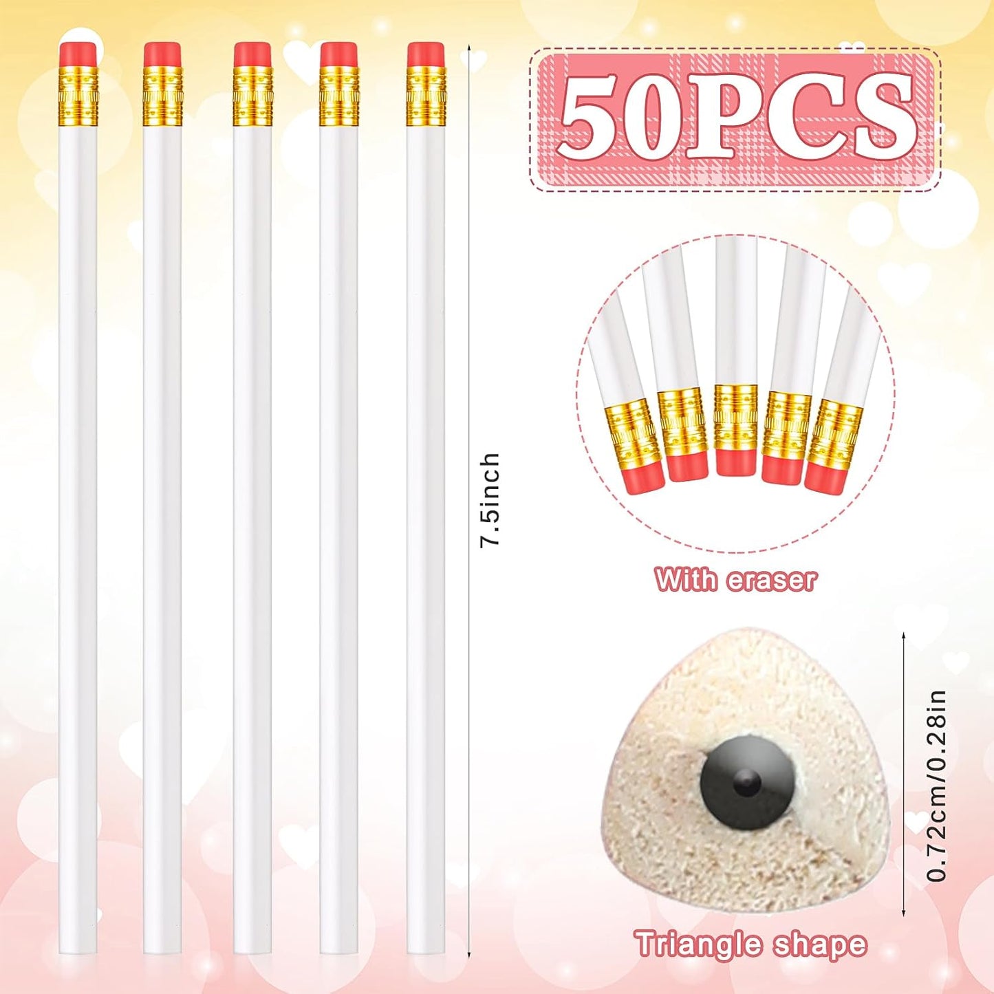 Tinlade 50 Pcs Triangular Grip Pencils Wood Wedding Pencils HB Graphite Pencil Pack Eraser for Baby Shower Drawing Sketching Bridal Shower Office Supplies(Pink)